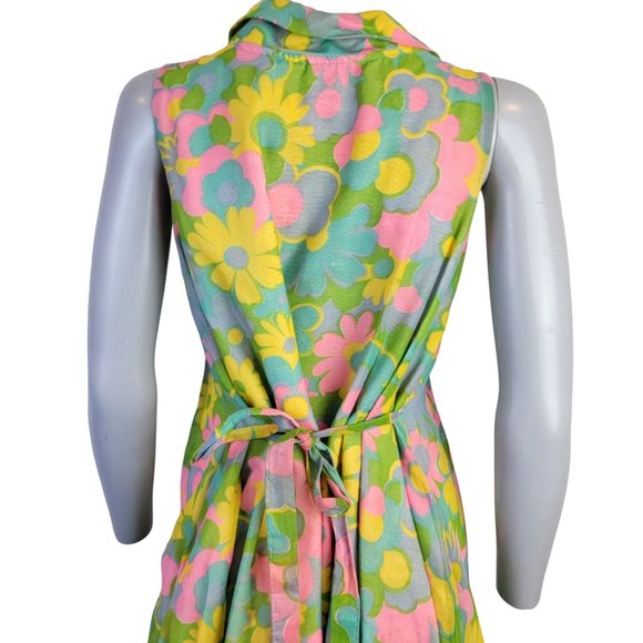 Vintage 60s Colorful Floral Mod Dress Women Medium Knee Length Collar 8 Summer M - Picture 10 of 14